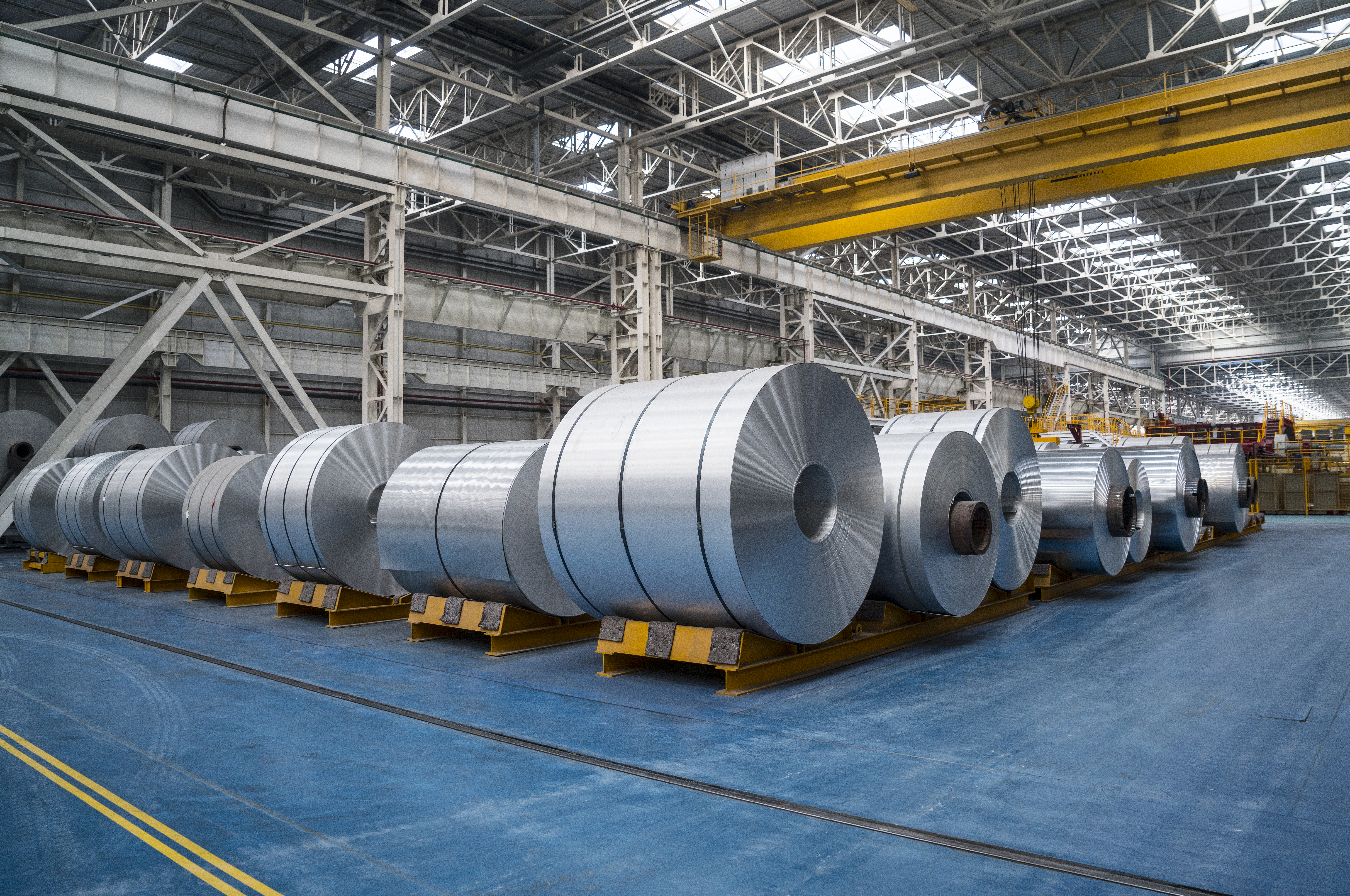 Large Aluminum Steel Rolls in the factory. Image taken in daylight with a Sony A7Rii (42 megapixels) and developed from raw..